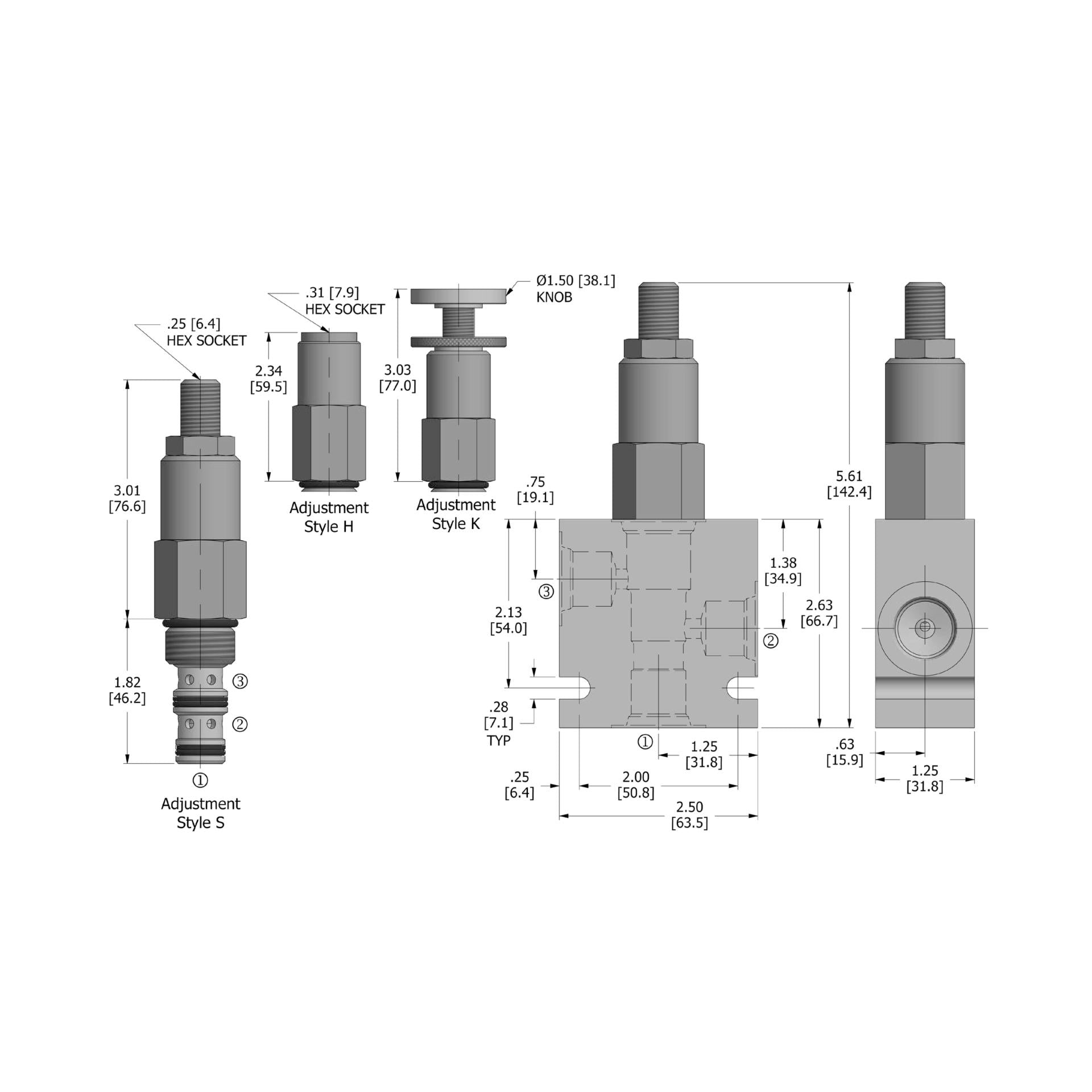 DPR-100-N-S : Deltrol Pressure Reducing/Relieving, Direct-Acting, Adjustable, Spool, C-10-3, Screw Adjustment, 3000psi, 4GPM