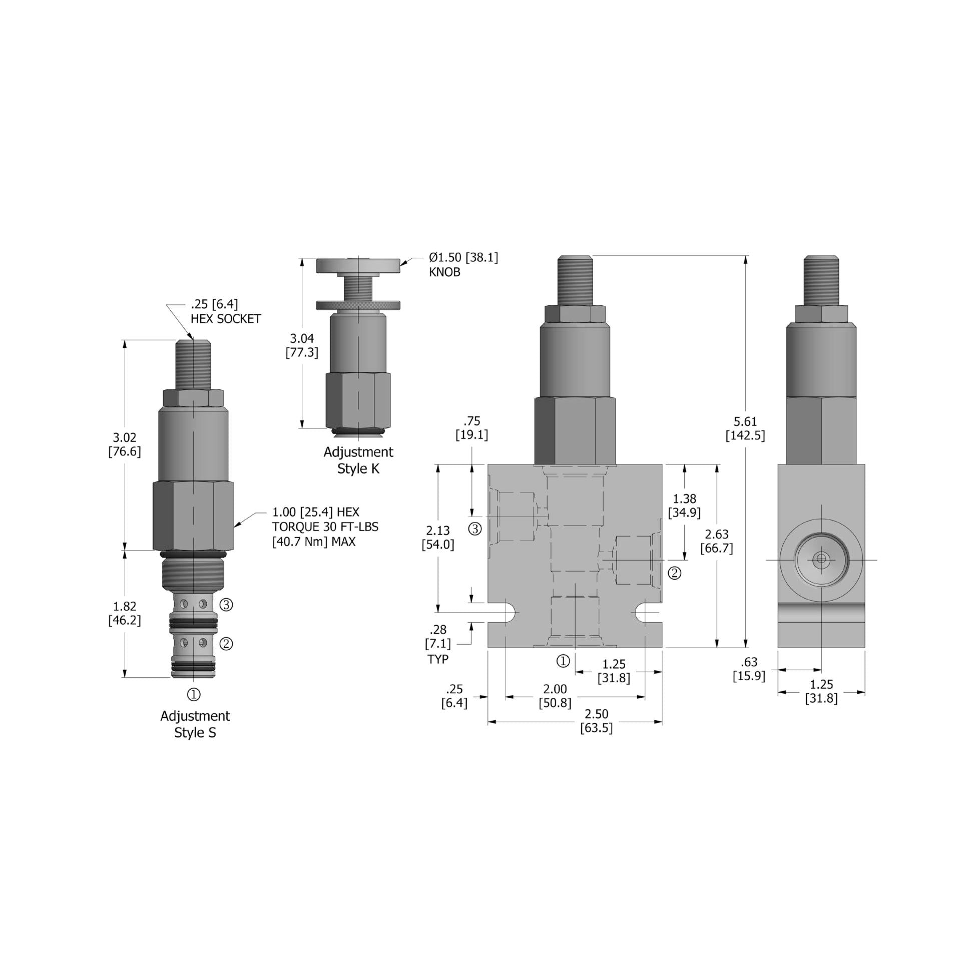 DPS-100-N-K : Deltrol Sequence, Direct-Acting, Externally Drained, C-10-3, Knob Adjustment, 3000psi, 6GPM, 50-2400psi Spring Range