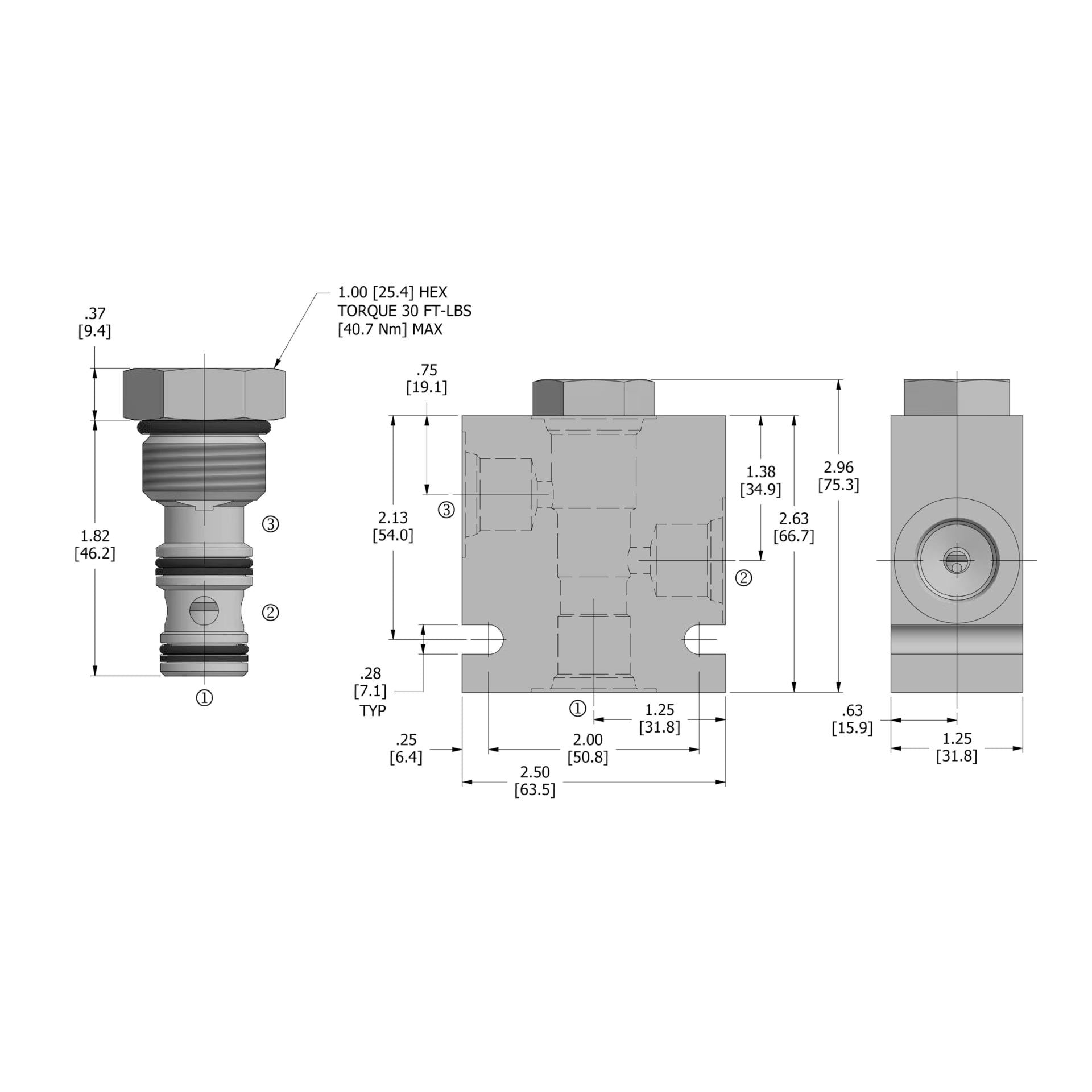DPTC-100-P-N : Deltrol Motion Control Check Valve, Pilot-To-Close, C-10-3 Cavity, 3000psi, 12GPM, 25-100psi Cracking Pressure