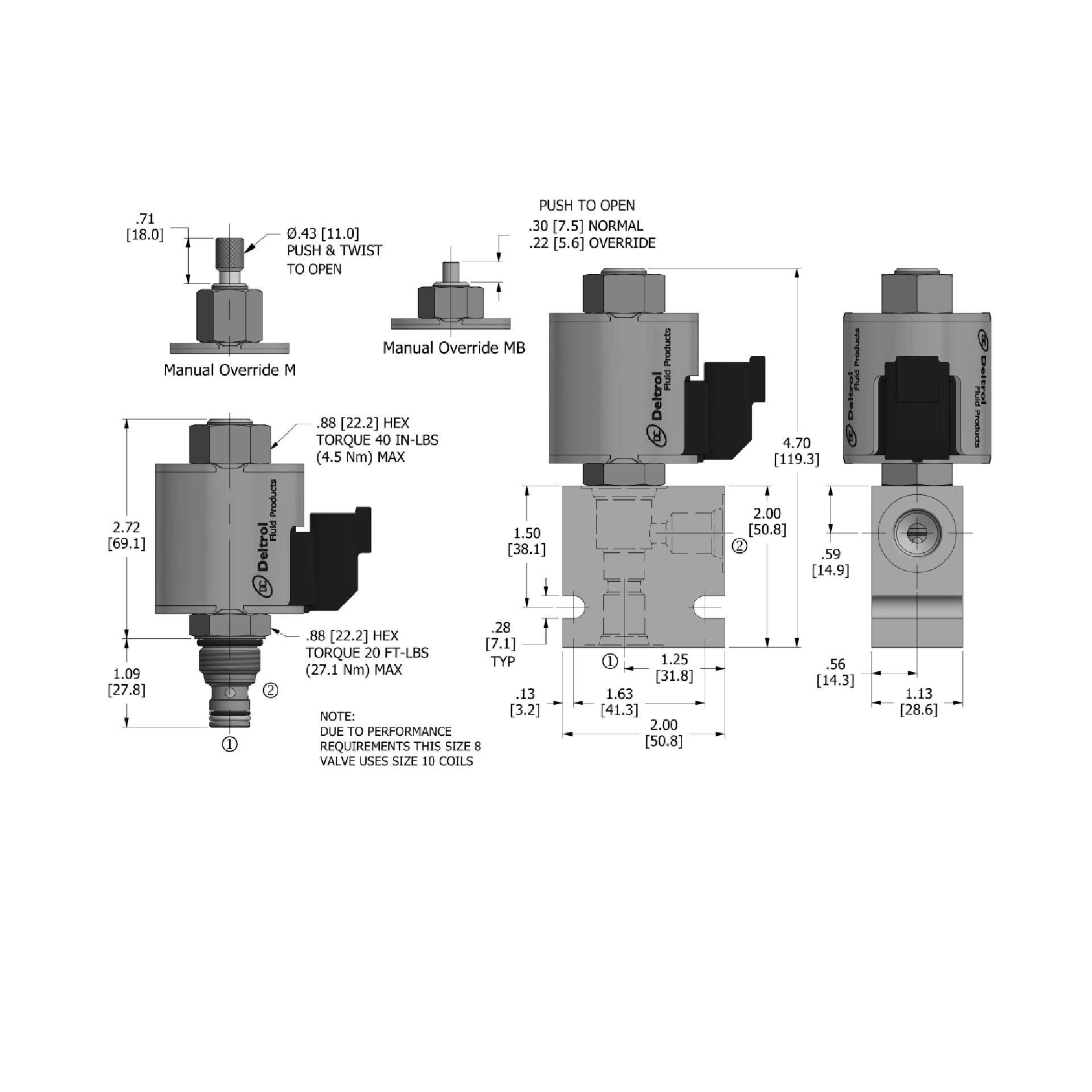 DSV-080-2NCSP-N : Deltrol Solenoid Valve with NO COIL, 2-Way, 2-Position, Normally Closed Bidirectional Poppet, C-8-2 Cavity, 3000psi, 5GPM