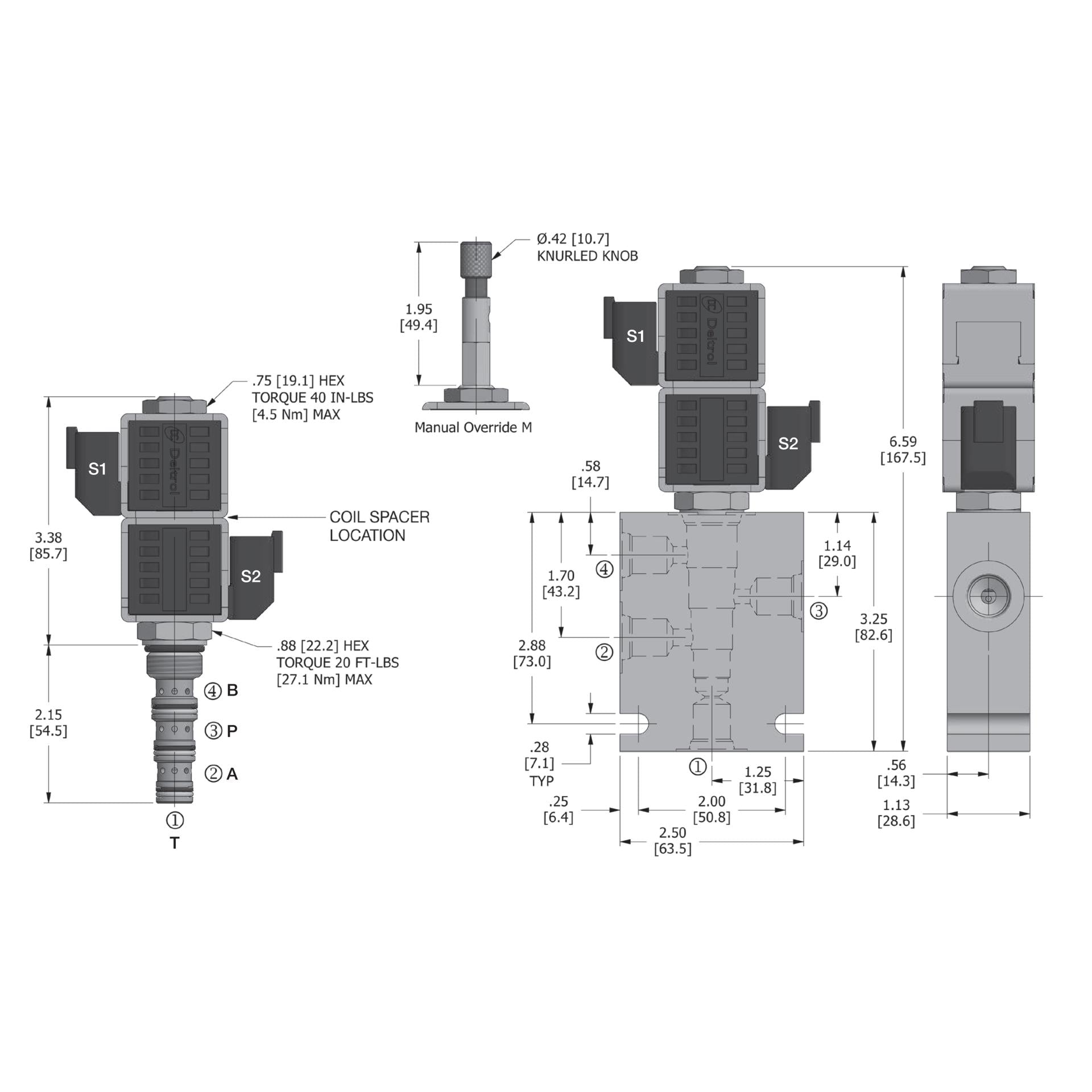 DSV-080-34C-N : Deltrol Solenoid Valve with NO COIL, 4-Way, 3-Position, Closed Center Spool, C-8-4 Cavity, 3000psi, 3GPM
