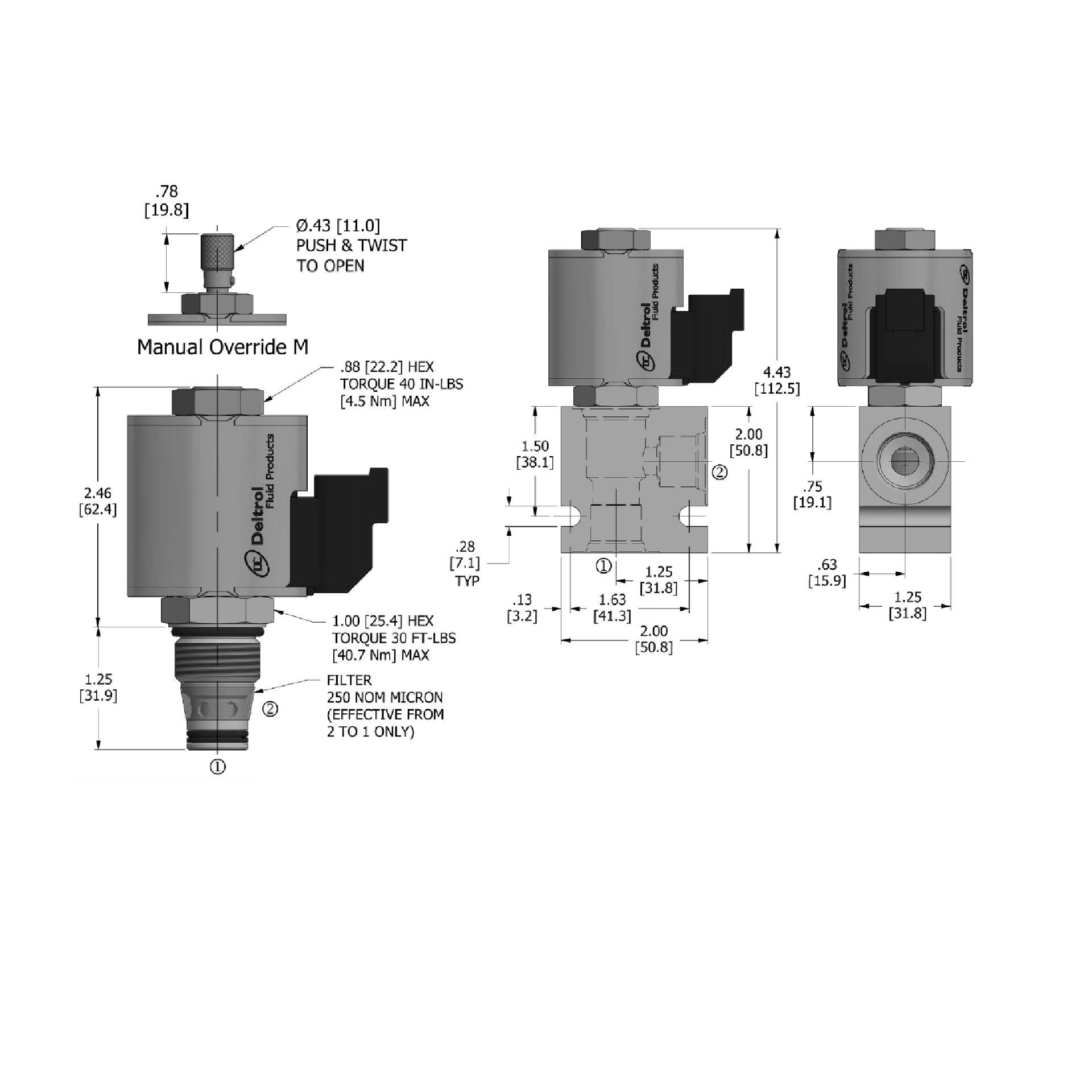 DSV2-100-2NCP-N : Deltrol Solenoid Valve with NO COIL, 2-Way, 2-Position, Normally Closed Poppet, C-10-2 Cavity, 3000psi, 16GPM