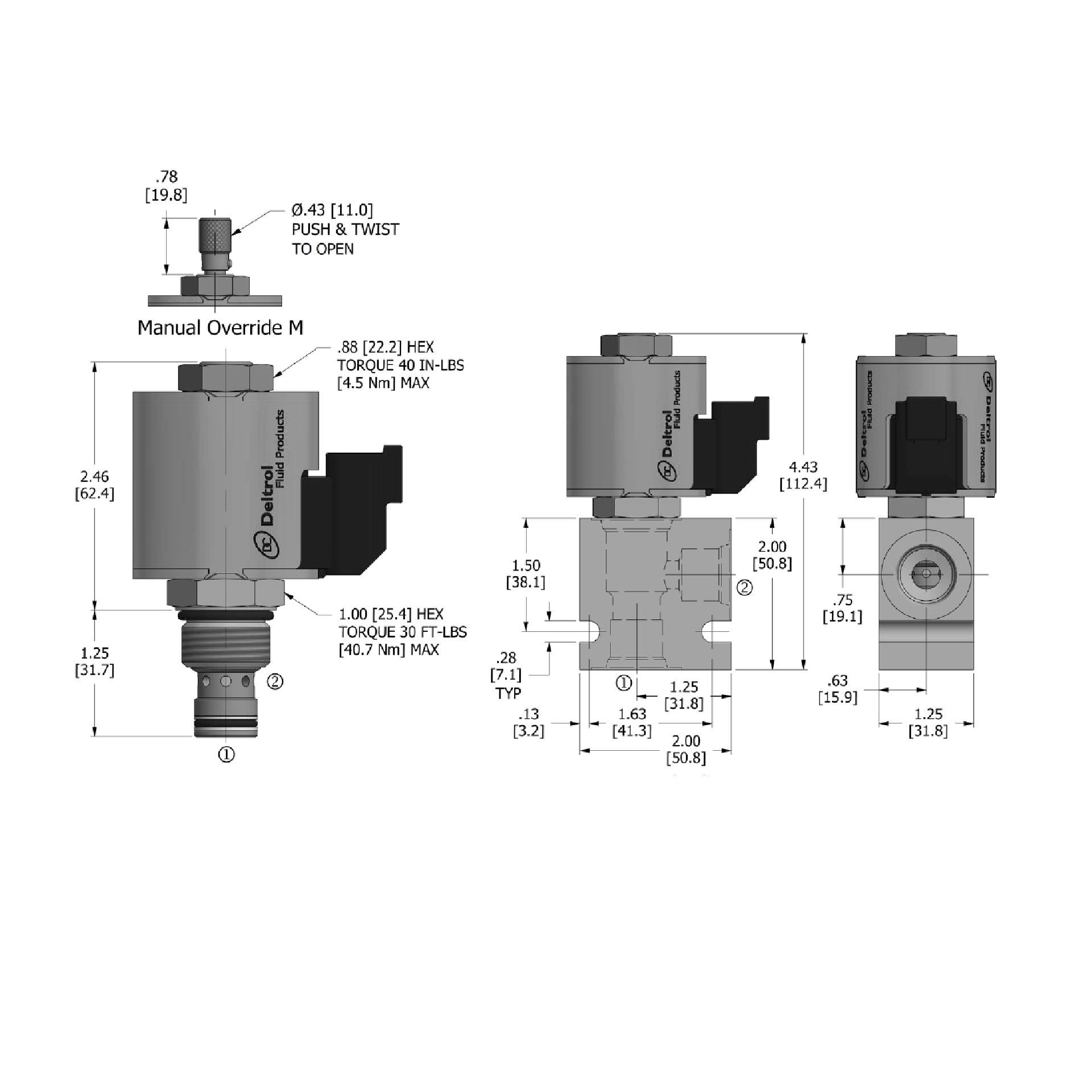 DSV2-100-2NCS-N : Deltrol Solenoid Valve with NO COIL, 2-Way, 2-Position, Normally Closed Spool, C-10-2 Cavity, 3000psi, 6GPM