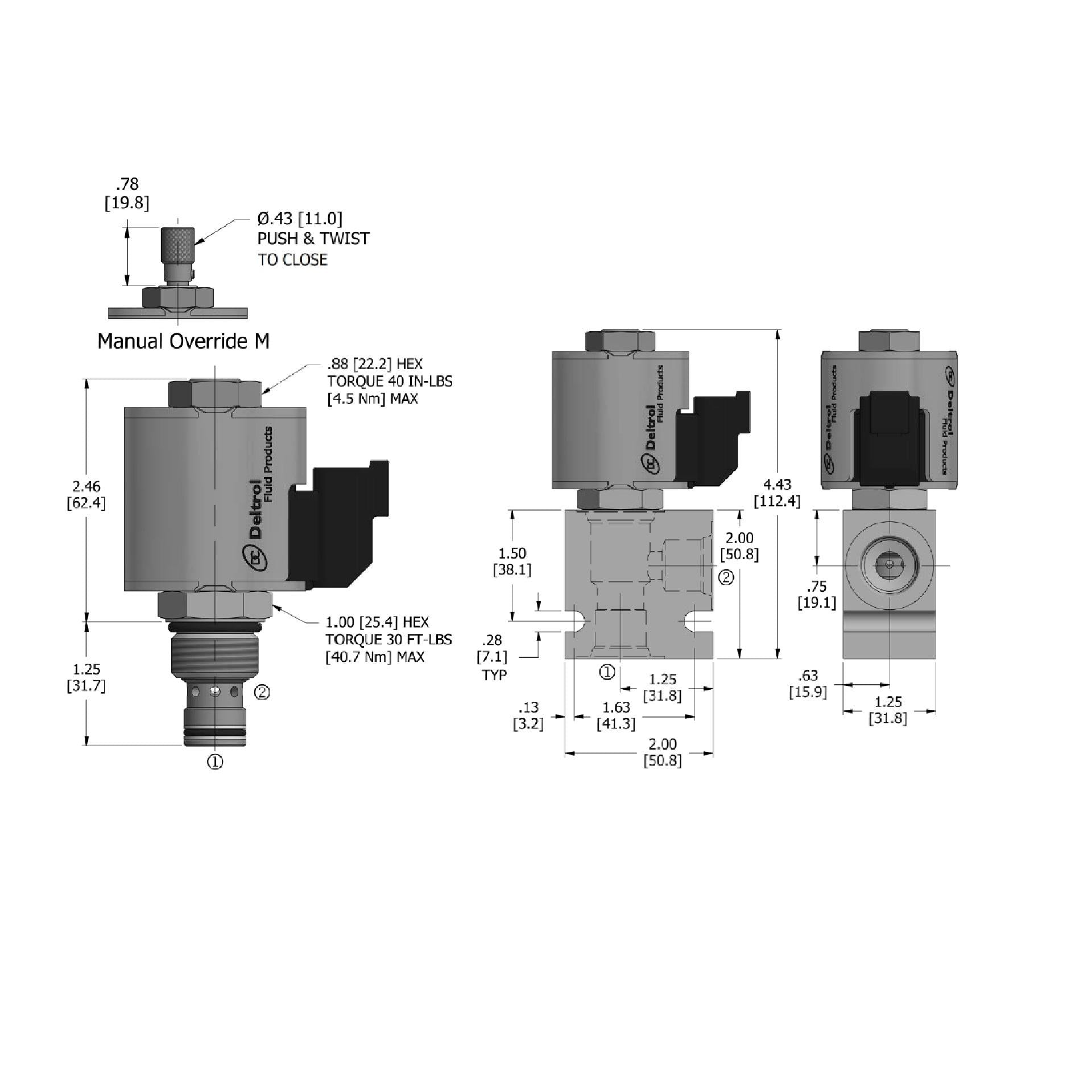 DSV2-100-2NOS-N : Deltrol Solenoid Valve with NO COIL, 2-Way, 2-Position, Normally Open Spool, C-10-2 Cavity, 3000psi, 6GPM