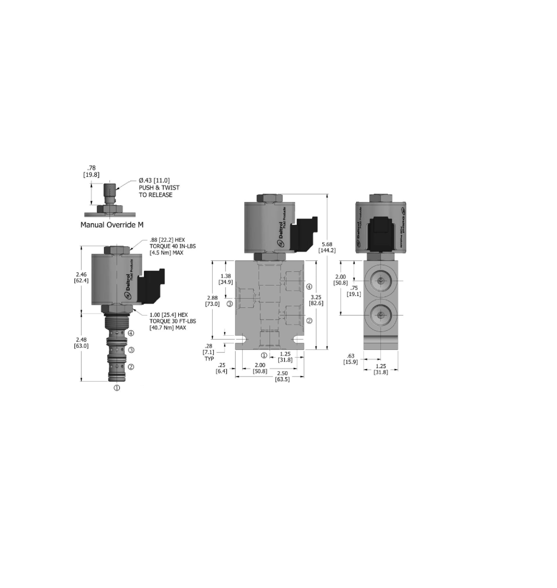 DSV2-100-4NC-N : Deltrol Solenoid Valve with NO COIL, 4-Way, 2-Position, Normally Closed Spool, C-10-4 Cavity, 3000psi, 6GPM