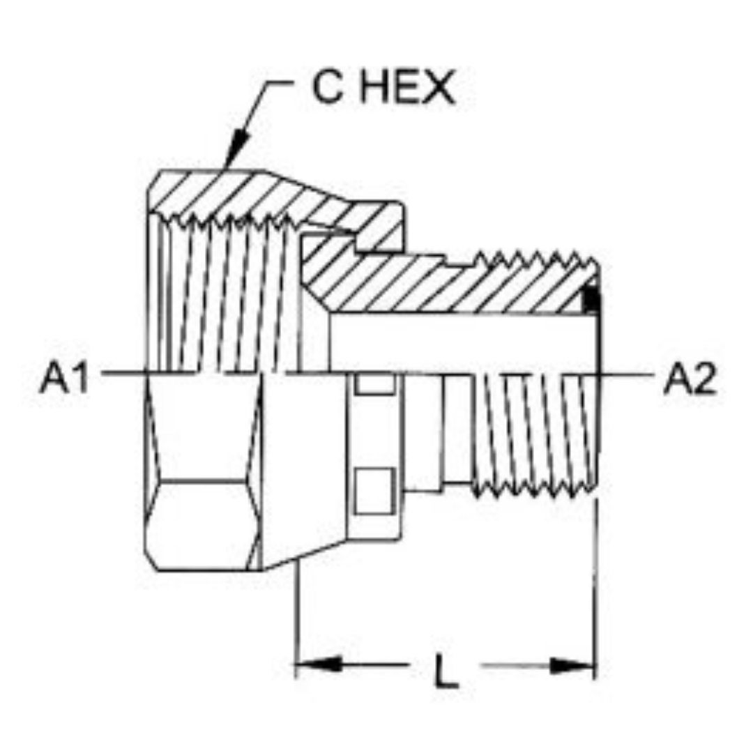 FS2406-12-06 : OneHydraulics Straight Steel Swivel Adapter, 1-3/16-12 (-12) Female ORFS x 11/16-16 (-06) Male ORFS, 6000psi
