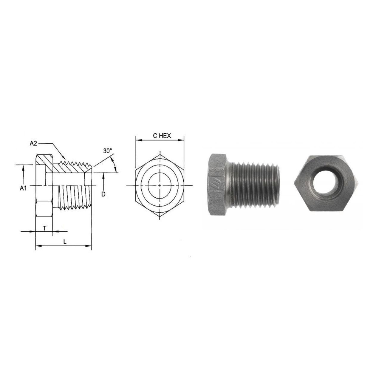 0404-12-12-SS : OneHydraulics 0.75 (3/4) Bore x 0.75 (3/4) Male NPT Straight Plug, Stainless Steel