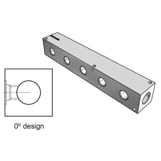 AH0000506S : Daman Header Manifold, Aluminum, 3000psi, Zero Degree, Five Station, #6 SAE (3/8) Ports