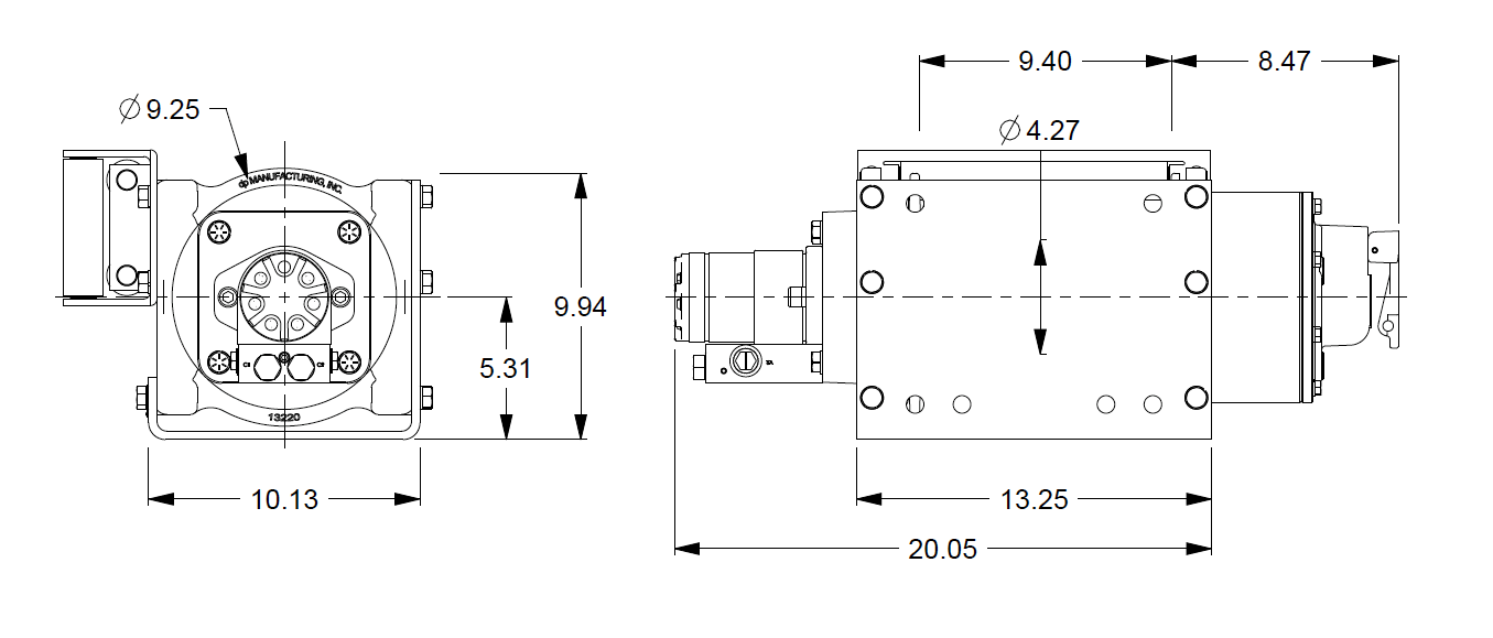 12JAAF5R1H : DP Winch, 12,000lb Bare Drum Pull, Base with Fairlead, Manual Kickout/Spring Engage, CW, Less than 18GPM Motor, 4.26" Barrel x 9.53" Length x 9.25" Flange