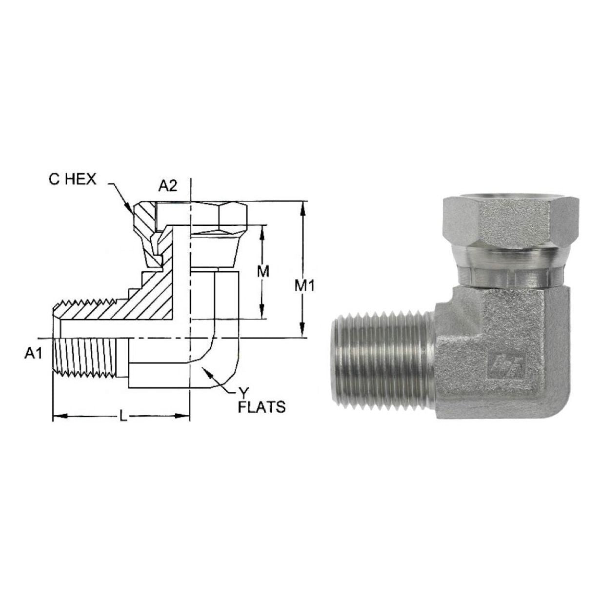 1501-24-24-SS : OneHydraulics 90-Degree Elbow, 1.5 (1-1/2) Male NPT x 1.5 (1-1/2) Female NPT Swivel, Stainless Steel, 1500psi