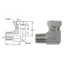 1501-08-12-SS : OneHydraulics 90-Degree Elbow, 0.5 (1/2) Male NPT x 0.75 (3/4) Female NPT Swivel, Stainless Steel, 2700psi