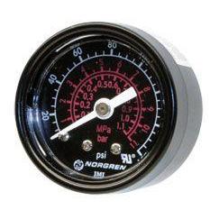 18-015-012 : Norgren Gauge, 1/8 ISO R threads, 0 to 87 PSI range, center back connection