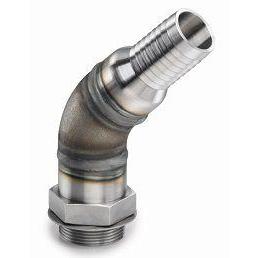 24HB-24SAE45 : AFP Hose Barb to SAE Thread, Steel, 45-Degree, 1.5 (1-1/2") Hose Barb Side 1, 1.5 (1-1/2") SAE Side 2, 400psi rated