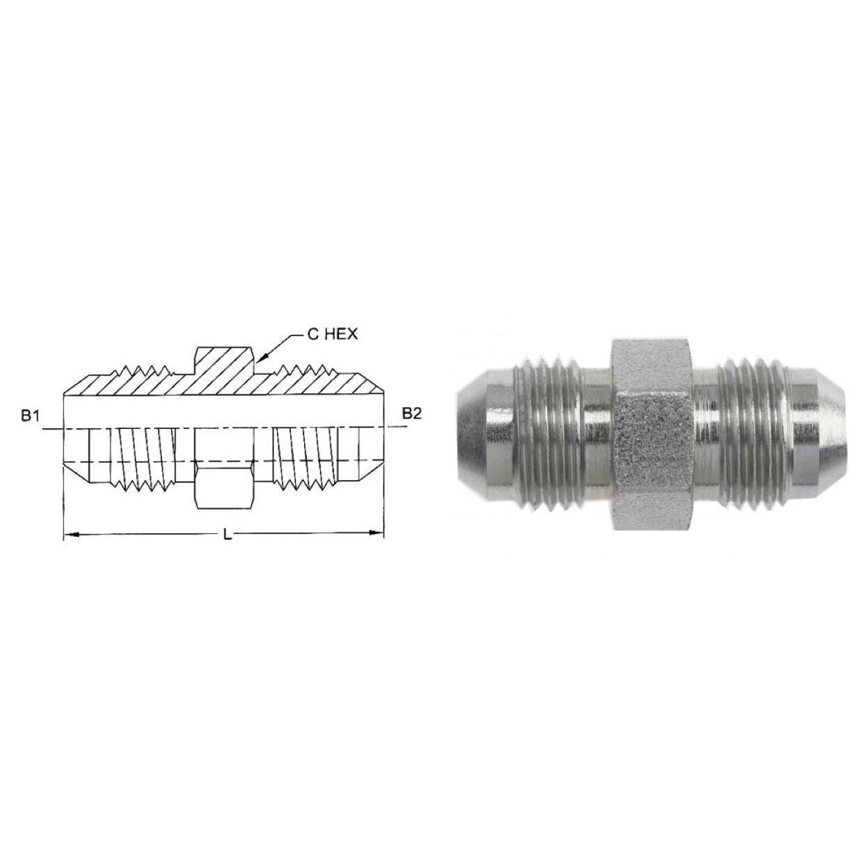 2403-10-04-SS : OneHydraulics Adapter, Straight, 0.625 (5/8") Male JIC x 0.25 (1/4") Male, Stainless Steel, 6000psi