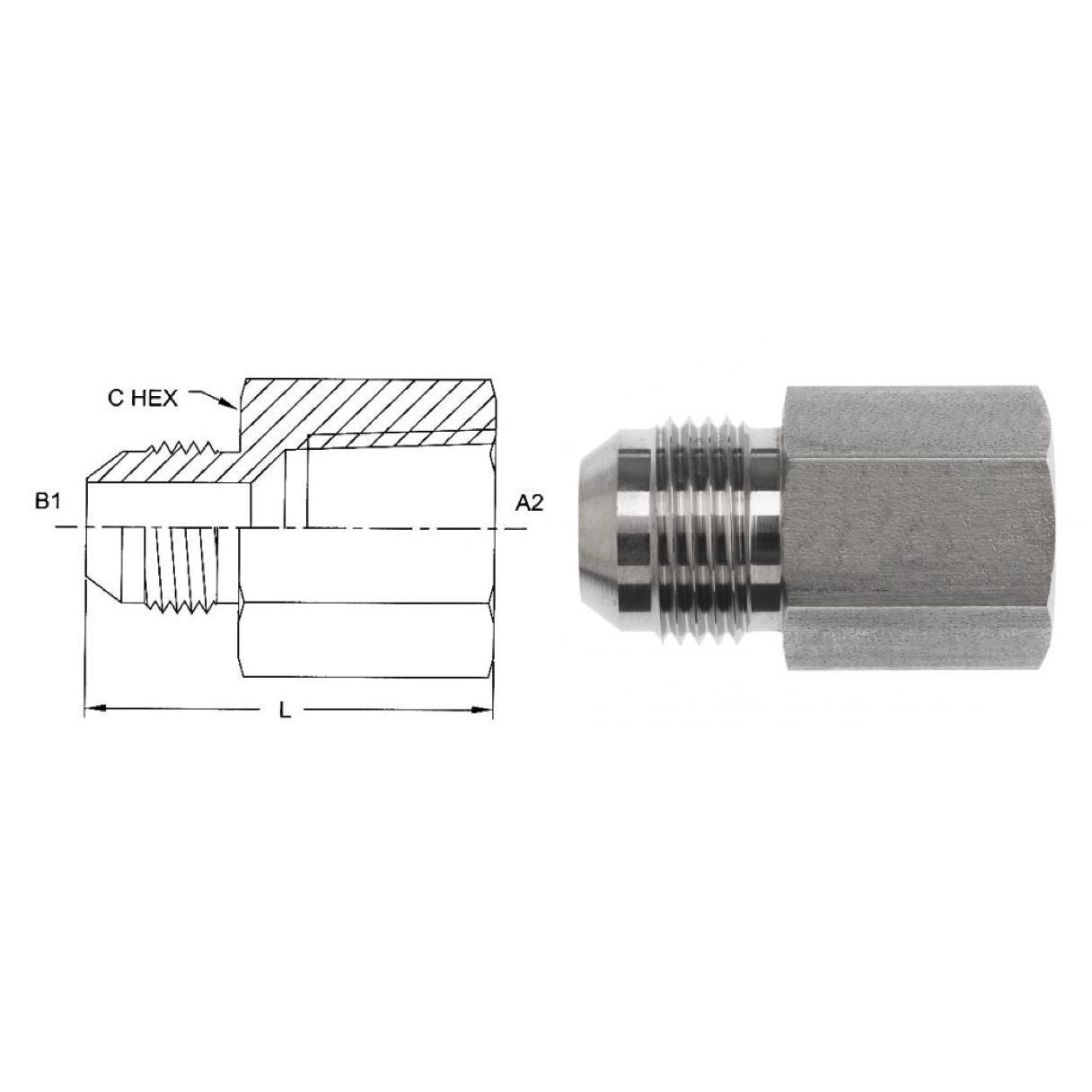 2405-32-24 : OneHydraulics  Adapter, Straight, 2" Male NPT x 1.5 (1-1/2") Female, Steel, 2000psi