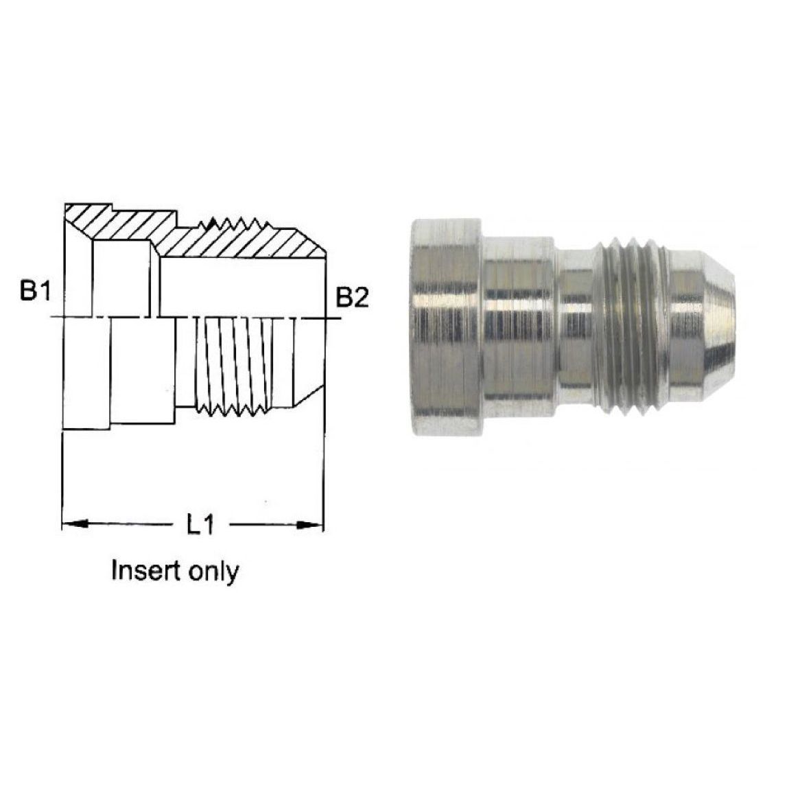 2406-08-06-IN-SS : OneHydraulics  Straight Reducer, Insert only, Straight, 0.5 (1/2") Female JIC x 0.375 (3/8") Male, Stainless Steel, 7200psi