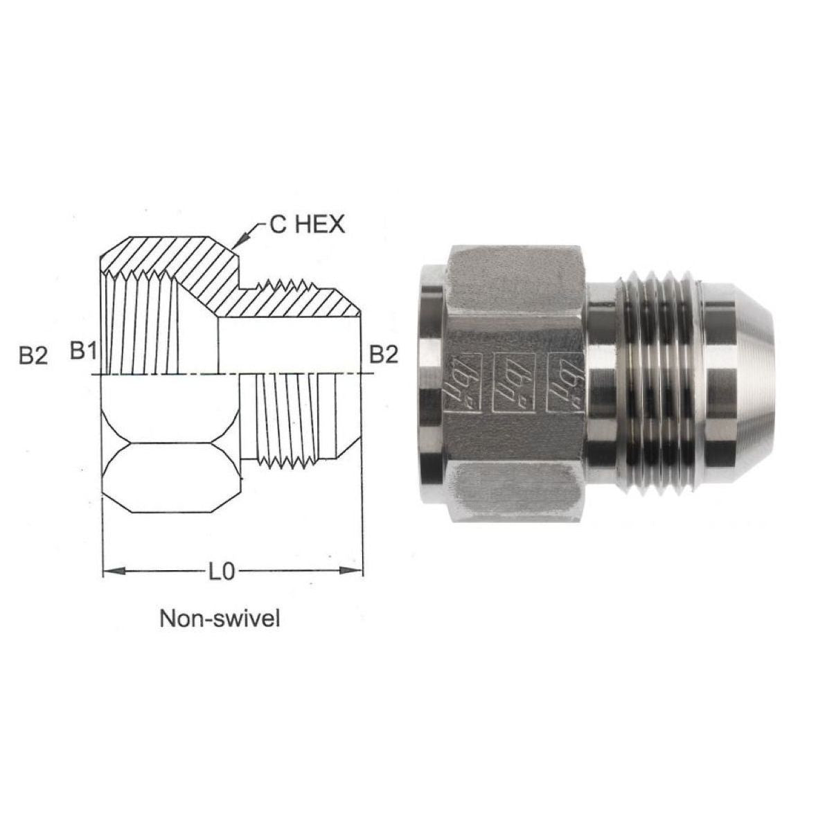 2406-06-08-SS : OneHydraulics  Straight Reducer, Non-Swivel, Straight, 0.375 (3/8") Female JIC x 0.5 (1/2") Male, Stainless Steel, 7200psi