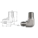 2501-08-08-SS : OneHydraulics 90-Degree Elbow, 0.5 (1/2) Male JIC x 0.5 (1/2) Male NPT, Stainless Steel, 7200psi