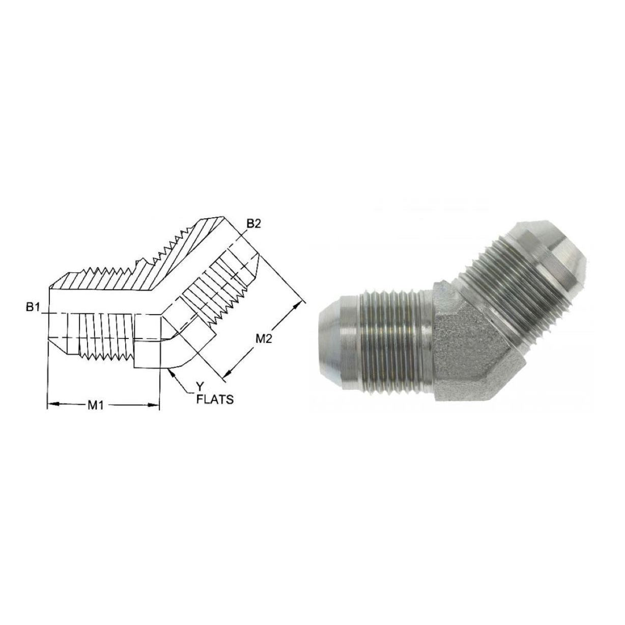 2504-04-04-SS : OneHydraulics 45-Degree Elbow, 0.25 (1/4) Male JIC x 0.25 (1/4) Male JIC, Stainless Steel, 9000psi