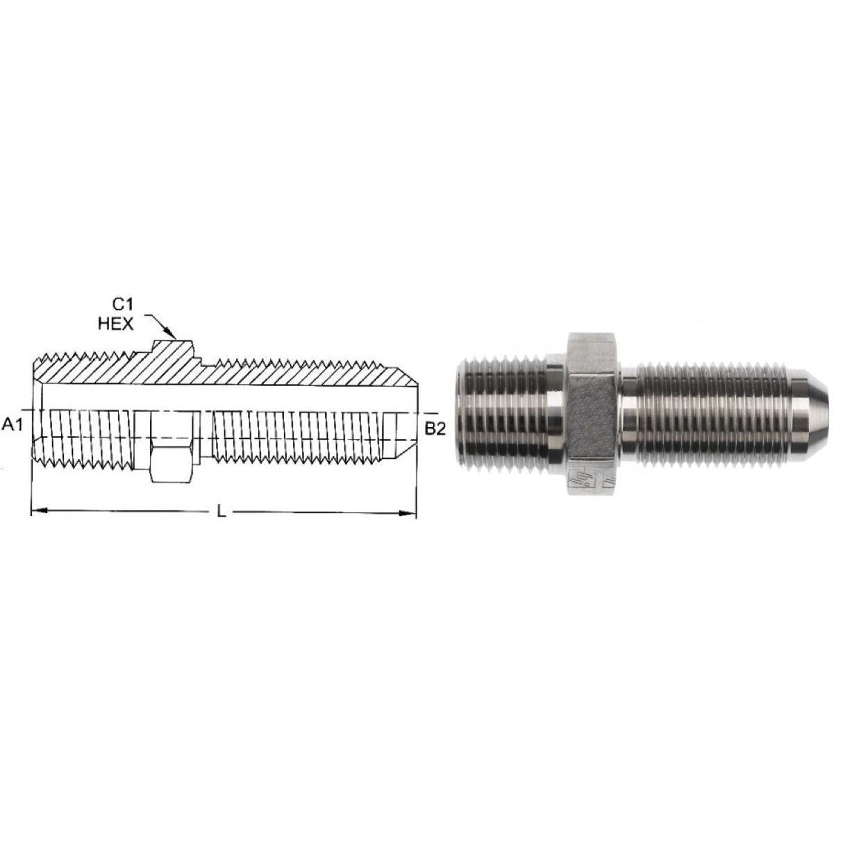 2706-24-24-SS : OneHydraulics Bulkhead Adapter, Straight, 1.5 (1-1/2") Male JIC x 1.5 (1-1/2") Male, Stainless Steel, 2000psi