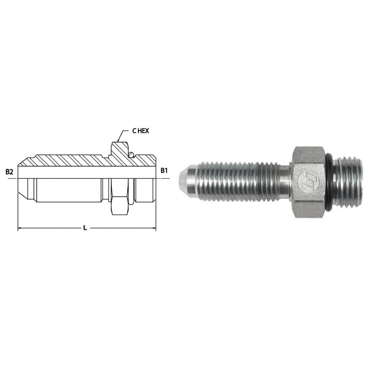 2764-06-06-O : OneHydraulics Bulkhead Straight Adapter, 0.375 (3/8) Male ORB x 0.375 (3/8) Male JIC, Steel, 6000psi