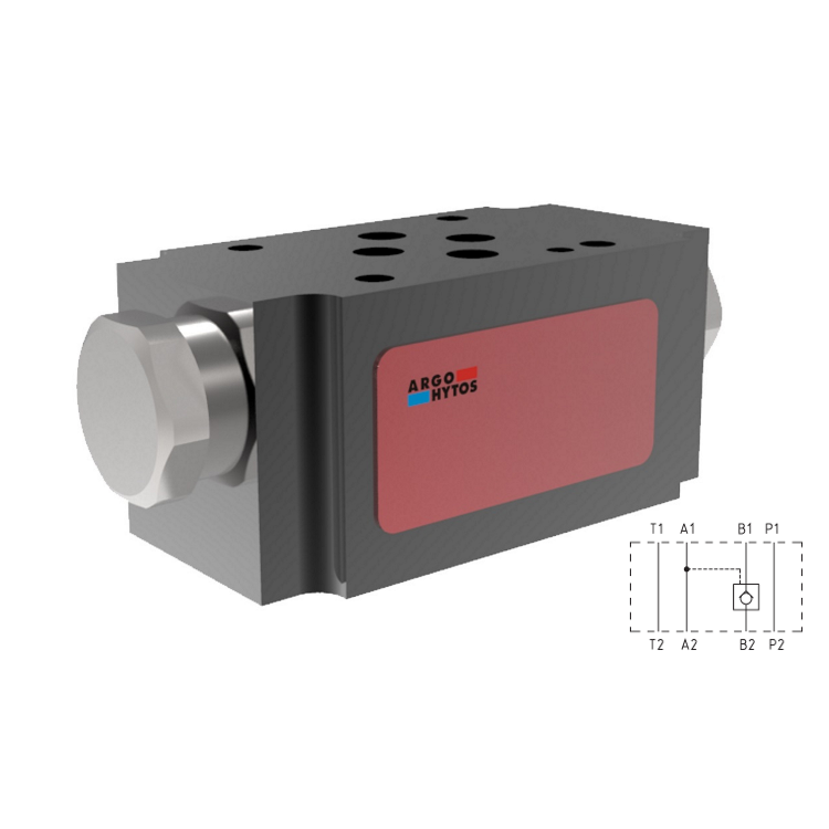 2RJV1-06/MB3-030 : Argo D03 Modular Check, Poppet, Pilot Open, 16GPM, 4600psi, Check in B, 3:1, 43.5psi Crack, Steel