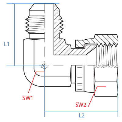 3705-16-16 : Adaptall 90-Degree  Adapter, Male 1" JIC x Female 1" JIC, Carbon Steel