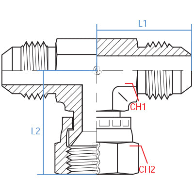 4775-10-10-10 : Adaptall Tee Adapter, Male 0.625 (5/8") JIC x Female 0.625 (5/8") JIC x Female 0.625 (5/8") JIC, Carbon Steel