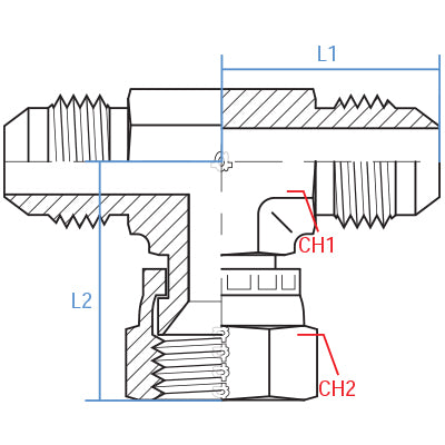 4775-05-05-05 : Adaptall Tee Adapter, Male 0.3125 (5/16") JIC x Female 0.3125 (5/16") JIC x Female 0.3125 (5/16") JIC, Carbon Steel