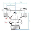 5169L-06-06-10C : Adaptall Tee Adapter, Male L06 DIN Tube x Male L06 DIN Tube x Male 10MM Metric, Carbon Steel, Light Duty
