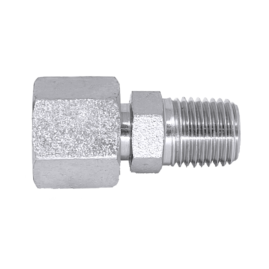5307S-30-20 : Adaptall Straight Steel Adapter, M42 X 2.0 (-S30) Female Heavy Duty DIN Tube Swivel x 1-1/4-11-1/2 (-20) Male NPT