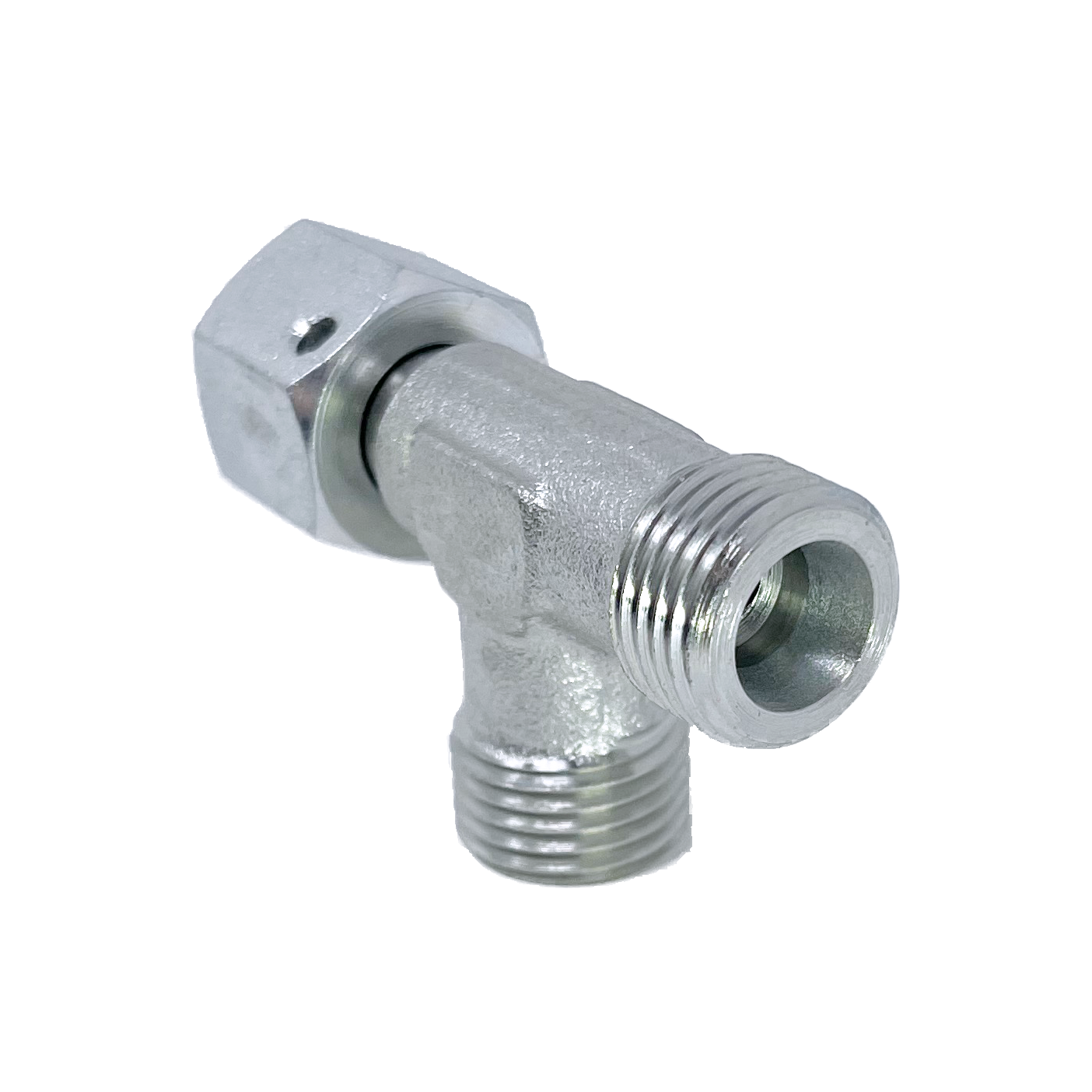 5390S-38 : Adaptall Tee Adapter, Male S38 DIN Tube x Male S38 DIN Tube x Female S38 DIN Tube, Carbon Steel, Heavy Duty