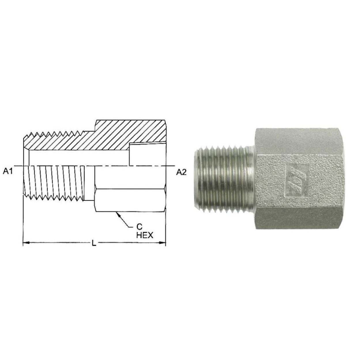 5405-08-08 : OneHydraulics Adapter, Straight Expander, 0.5 (1/2") Male NPT x 0.5 (1/2") Female, Steel, 5000psi