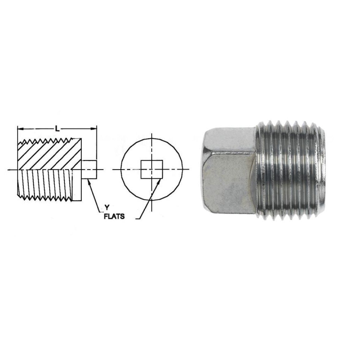 5406-SHP-24-SS : OneHydraulics Square Head Pipe Plug, 1.5 (1-1/2) Male NPT, Stainless Steel