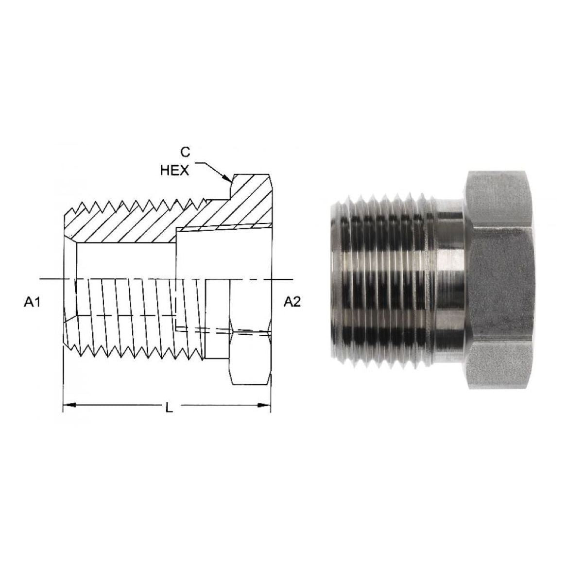2006-12-02 : OneHydraulics Reducer Bushing, Straight, 0.75 (3/4") Male NPT x 0.125 (1/8") Female NPT, Steel