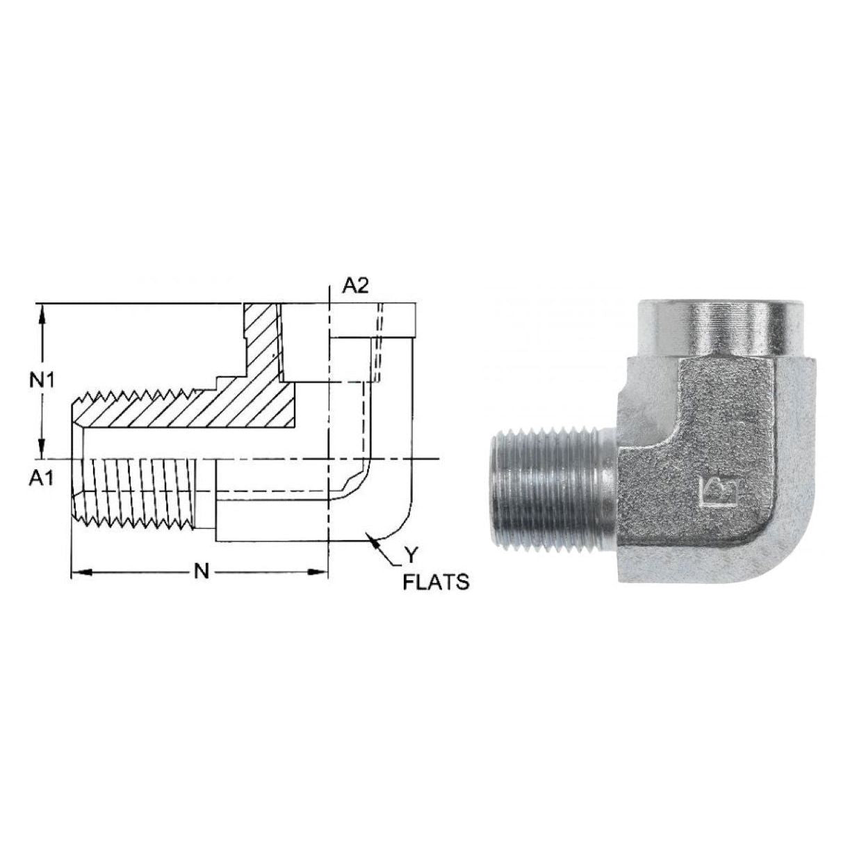 5502-02-02-SS : OneHydraulics 90-Degree Street Elbow, 0.125 (1/8) Male NPT x 0.125 (1/8) Female NPT, Stainless Steel, 6000psi