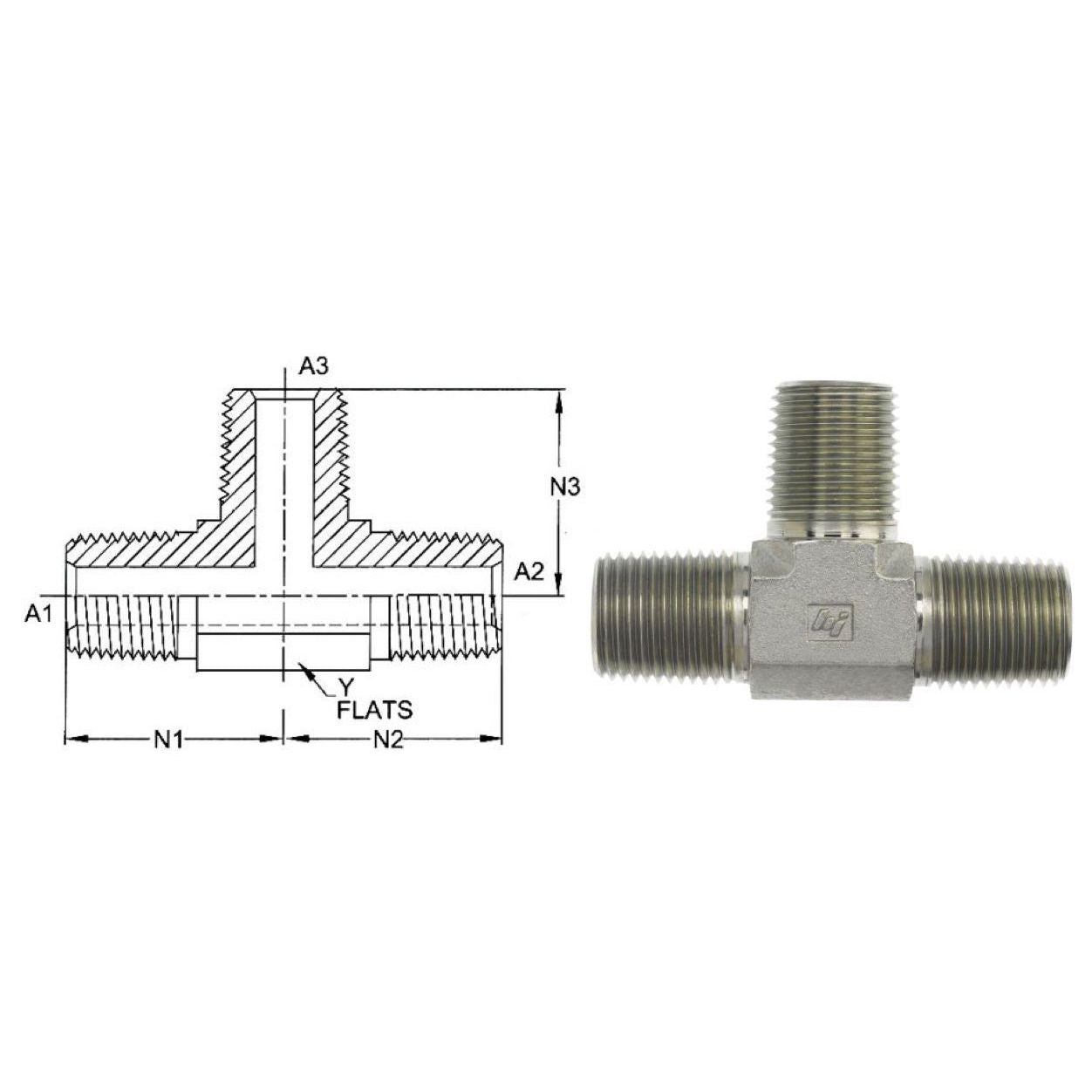 5600-08-08-08-SS : OneHydraulics Tee, 0.5 (1/2) Male NPT x 0.5 (1/2) Male NPT x 0.5 (1/2) Male NPT, Stainless Steel, 7200psi