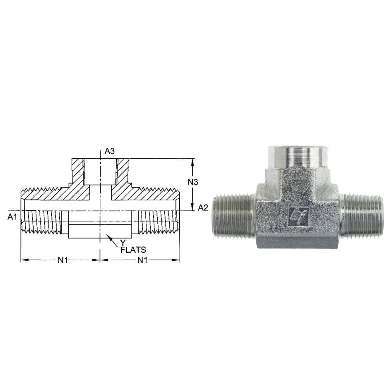 5601-06-06-06-SS : OneHydraulics Tee, 0.375 (3/8) Male NPT x 0.375 (3/8) Male NPT x 0.375 (3/8) Female NPT, Stainless Steel, 6000psi