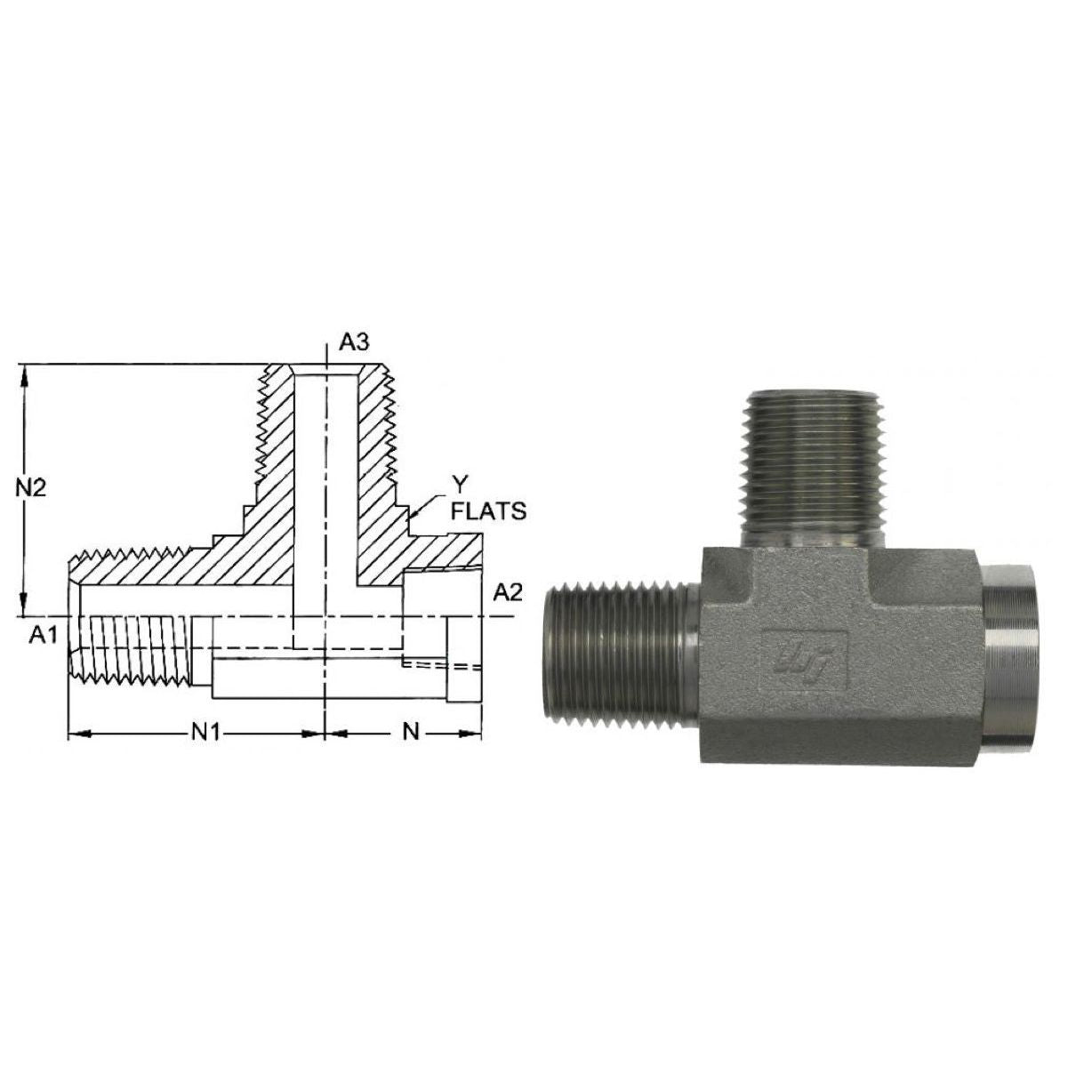 5603-06-06-06-SS : OneHydraulics Tee, 0.375 (3/8) Male NPT x 0.375 (3/8) Female NPT x 0.375 (3/8) Male NPT, Stainless Steel, 6000psi