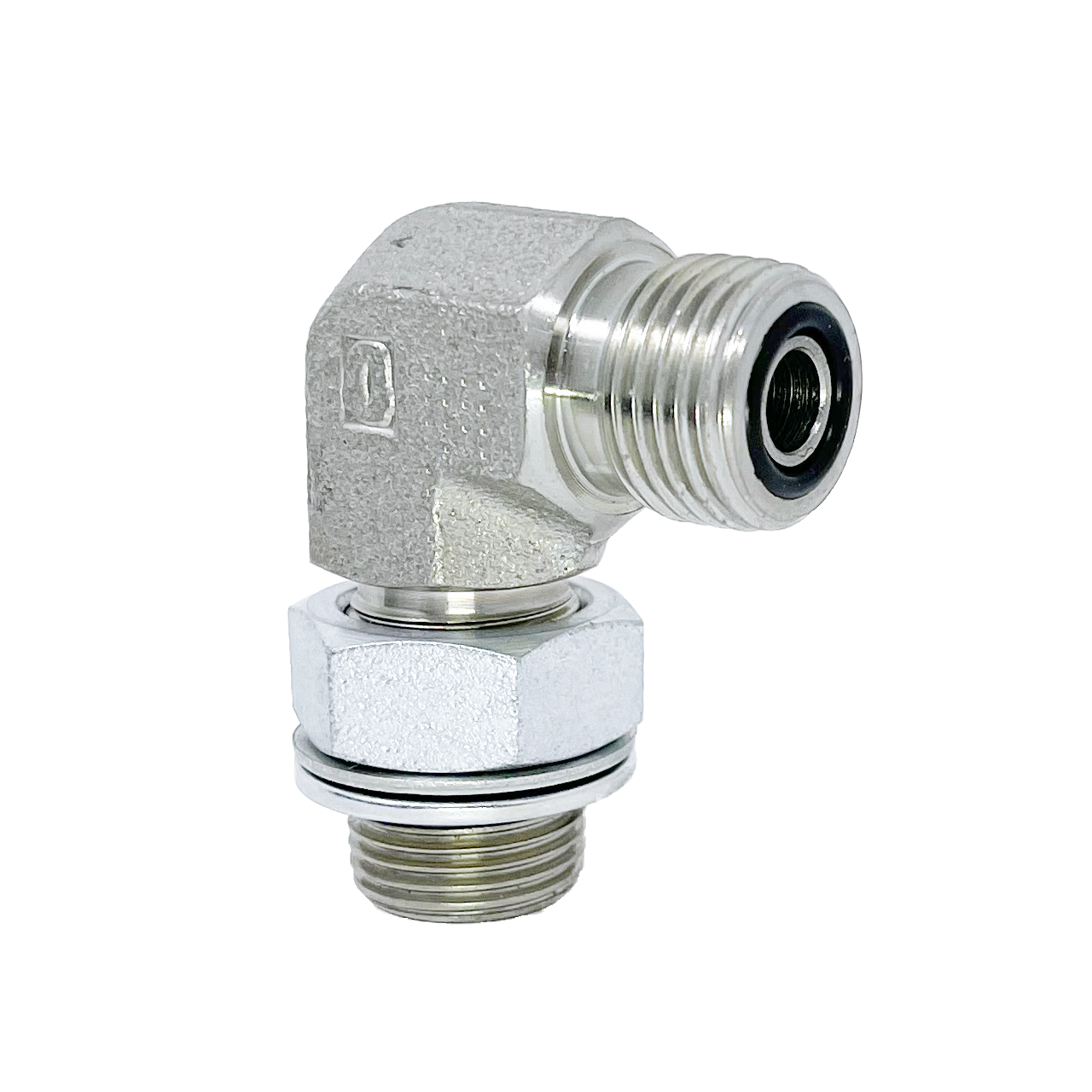 6059-06-08 : Adaptall 90-Degree  Adapter, Male 0.375 (3/8") ORFS x Male 0.5 (1/2") BSPP, Carbon Steel