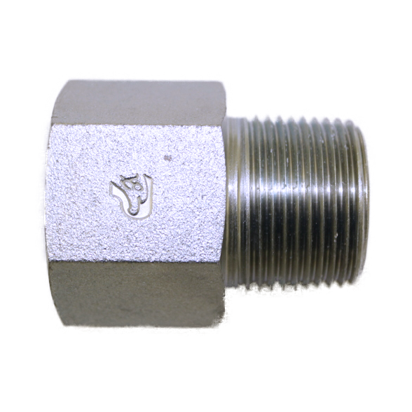 6404-10-12-OHI : OneHydraulics Straight Adapter, 0.625 (5/8) Female ORB x 0.75 (3/4") Male NPT, Steel