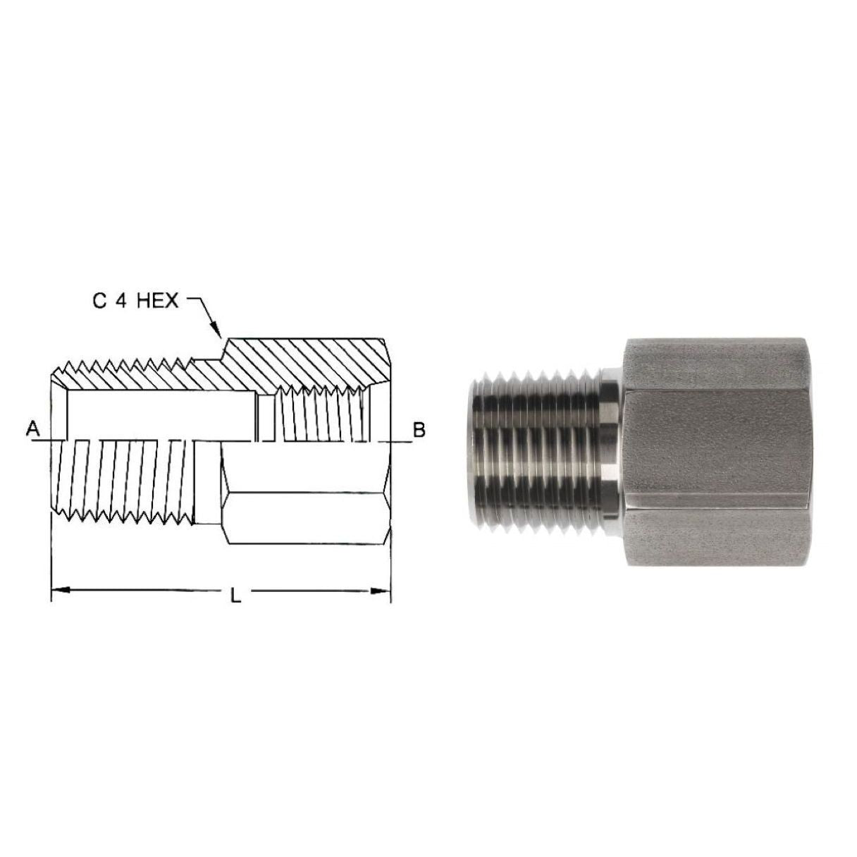 6404-06-04 : OneHydraulics Adapter, Straight, 0.375 (3/8") Female ORB x 0.25 (1/4") Male, Steel, 6000psi
