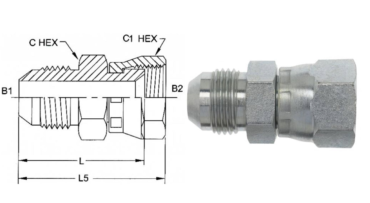 6504-16-16 : OneHydraulics Adapter, Straight, 1" Male JIC x 1" Female, Steel, 3600psi