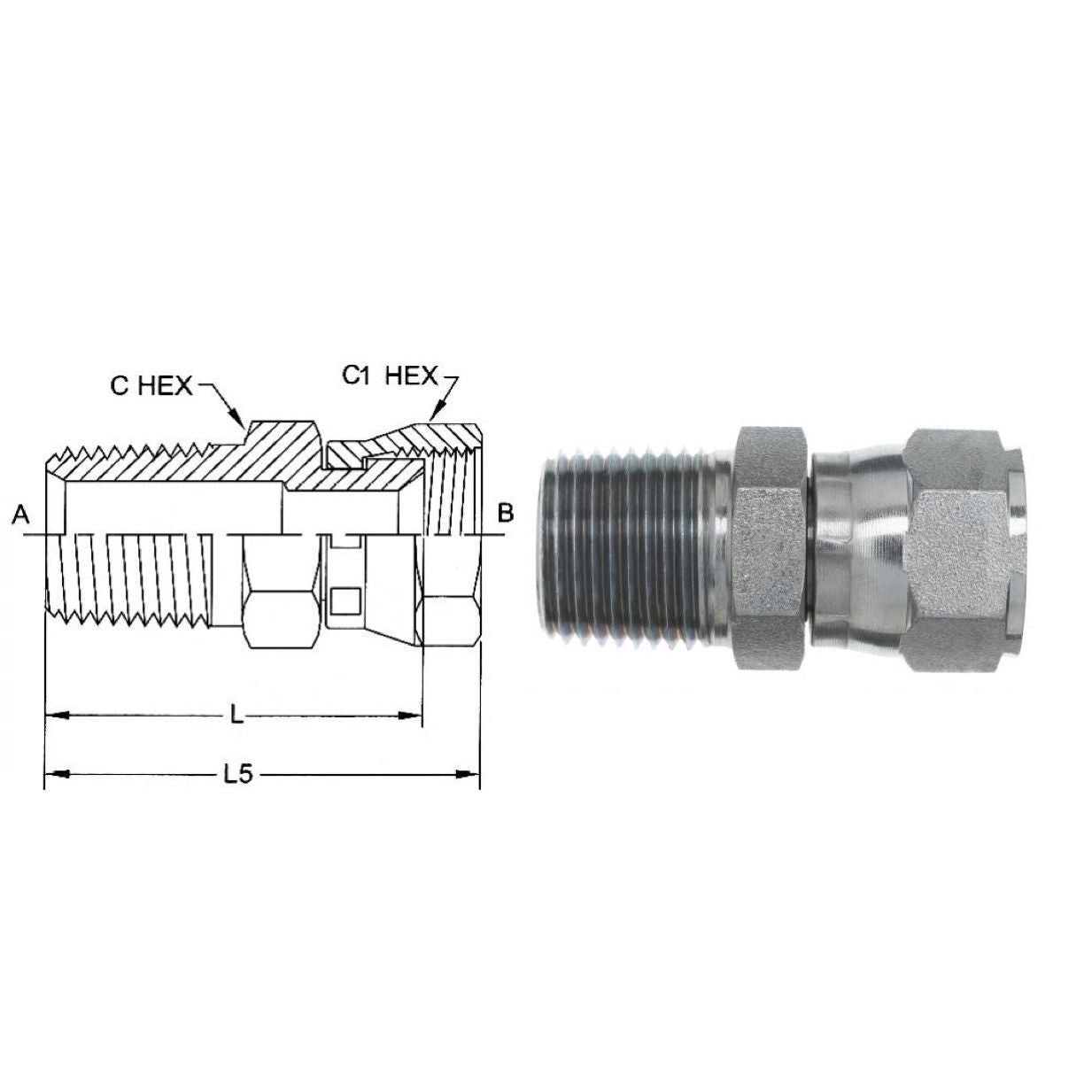 6505-06-08 : OneHydraulics Adapter, Straight, 0.375 (3/8") Male JIC x 0.5 (1/2") Female, Steel, 5000psi