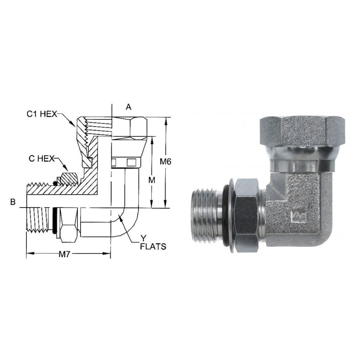 6901-16-16-NWO-SS : OneHydraulics 90-Degree Elbow, 1 Male Adjustable ORB x 1 Female NPT Swivel, Stainless Steel, 2400psi
