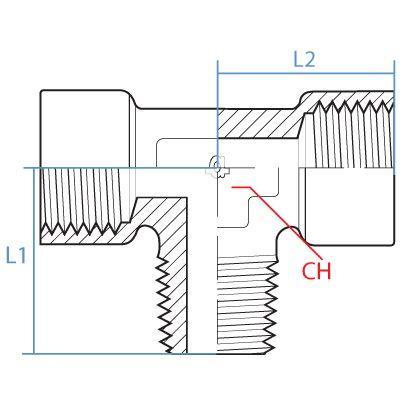 8093-08-08-08 : Adaptall Tee Adapter, Female 0.5 (1/2") BSPP x Female 0.5 (1/2") BSPP x Male 0.5 (1/2") BSPT, BRASS