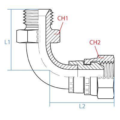 9045-10-10 : Adaptall 90-Degree  Adapter, Male 0.625 (5/8") BSPP x Female 0.625 (5/8") BSPP, Carbon Steel