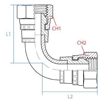 9050-08-08 : Adaptall 90-Degree  Adapter, Female 0.5 (1/2") BSPP x Female 0.5 (1/2") BSPP, Carbon Steel