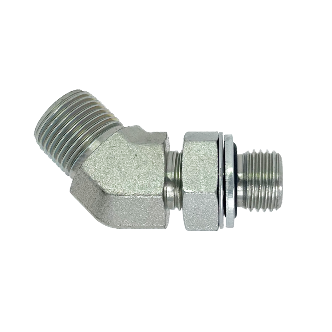 9051-04-04 : Adaptall 45-Degree Adapter, Male 0.25 (1/4") BSPP x Male 0.25 (1/4") BSPP, Carbon Steel
