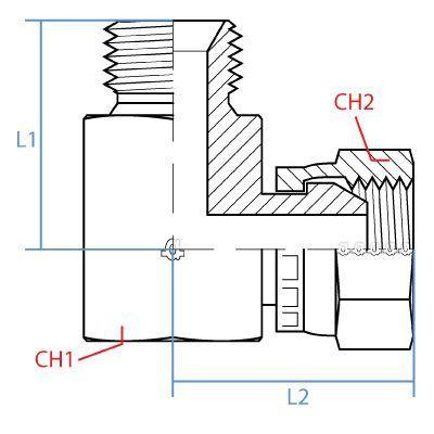 9060-12-08 : Adaptall 90-Degree  Adapter, Male 0.75 (3/4") BSPP x Female 0.5 (1/2") BSPP, Carbon Steel